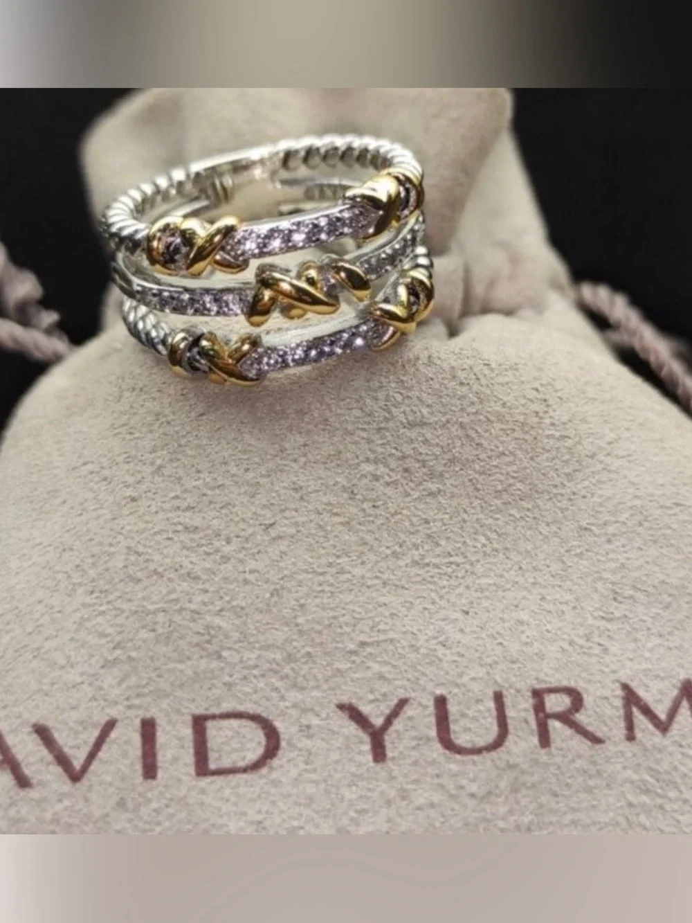 David Yurman Two-Tone Pavé Cable Stackable Ring - Picture 1 of 2